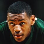St. Vincent-St. Mary Fighting Irish forward LeBron James (23) on the court against the Oak Hill Academy Warriors during the 2002 Prime Time Shootout at Sovereign Bank Arena.