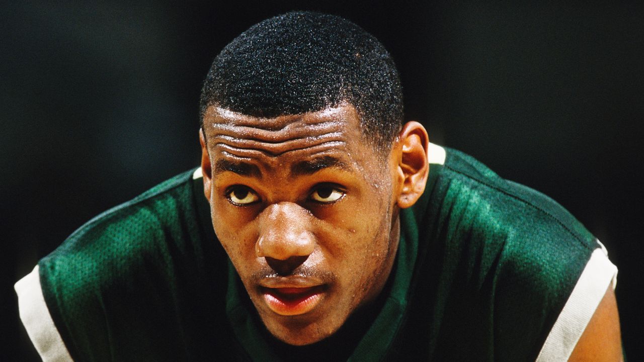 St. Vincent-St. Mary Fighting Irish forward LeBron James (23) on the court against the Oak Hill Academy Warriors during the 2002 Prime Time Shootout at Sovereign Bank Arena.