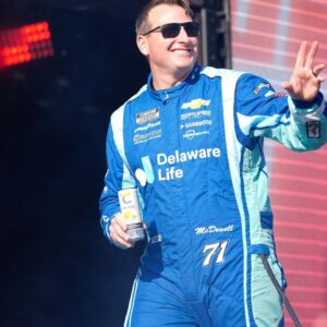 Aug 31, 2025; Darlington, South Carolina, USA; NASCAR Cup Series driver Michael McDowell (71) during the Cookouts Southern 500 at Darlington Raceway.