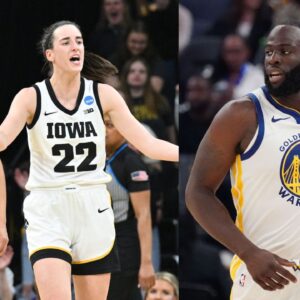 (L) Hannah Stuelke and Caitlin Clark (R) Draymond Green