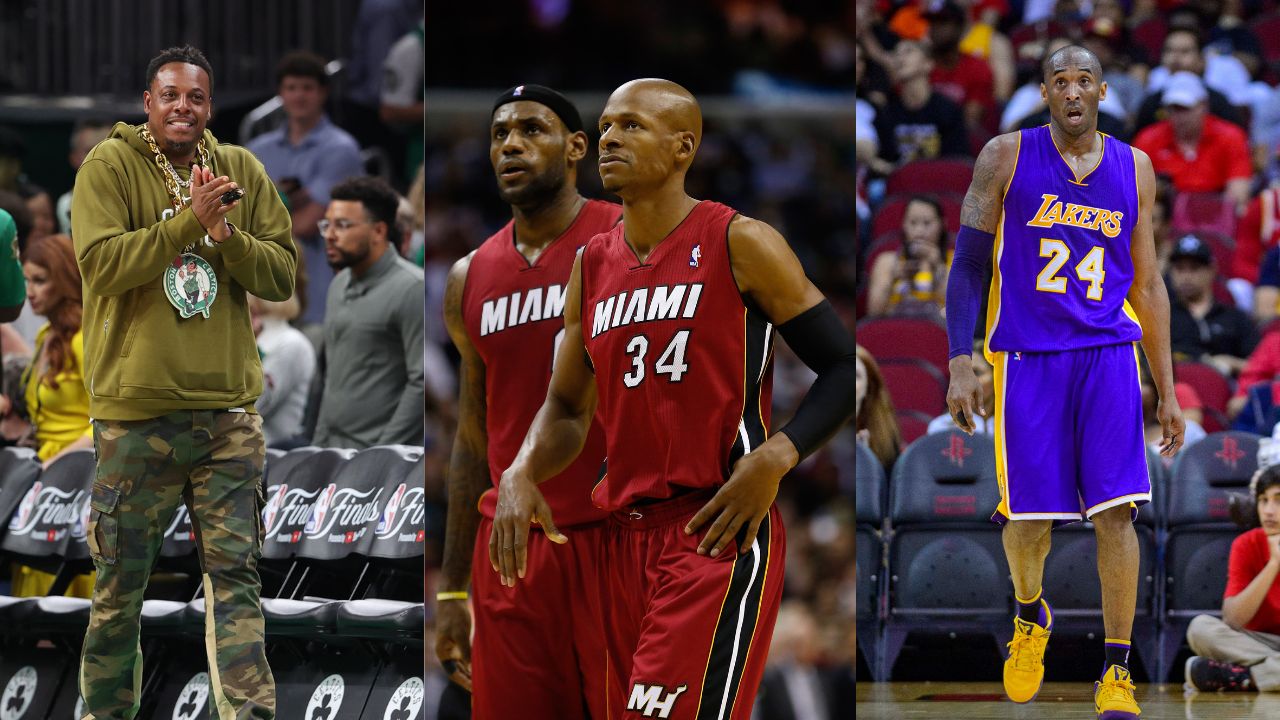 (L-R) Paul Pierce, LeBron James, Ray Allen, Kobe Bryant