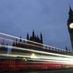 The Big Ben clock tower at the Houses of Parliament.