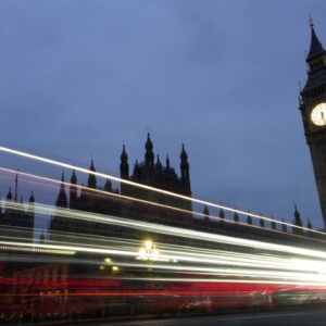 The Big Ben clock tower at the Houses of Parliament.