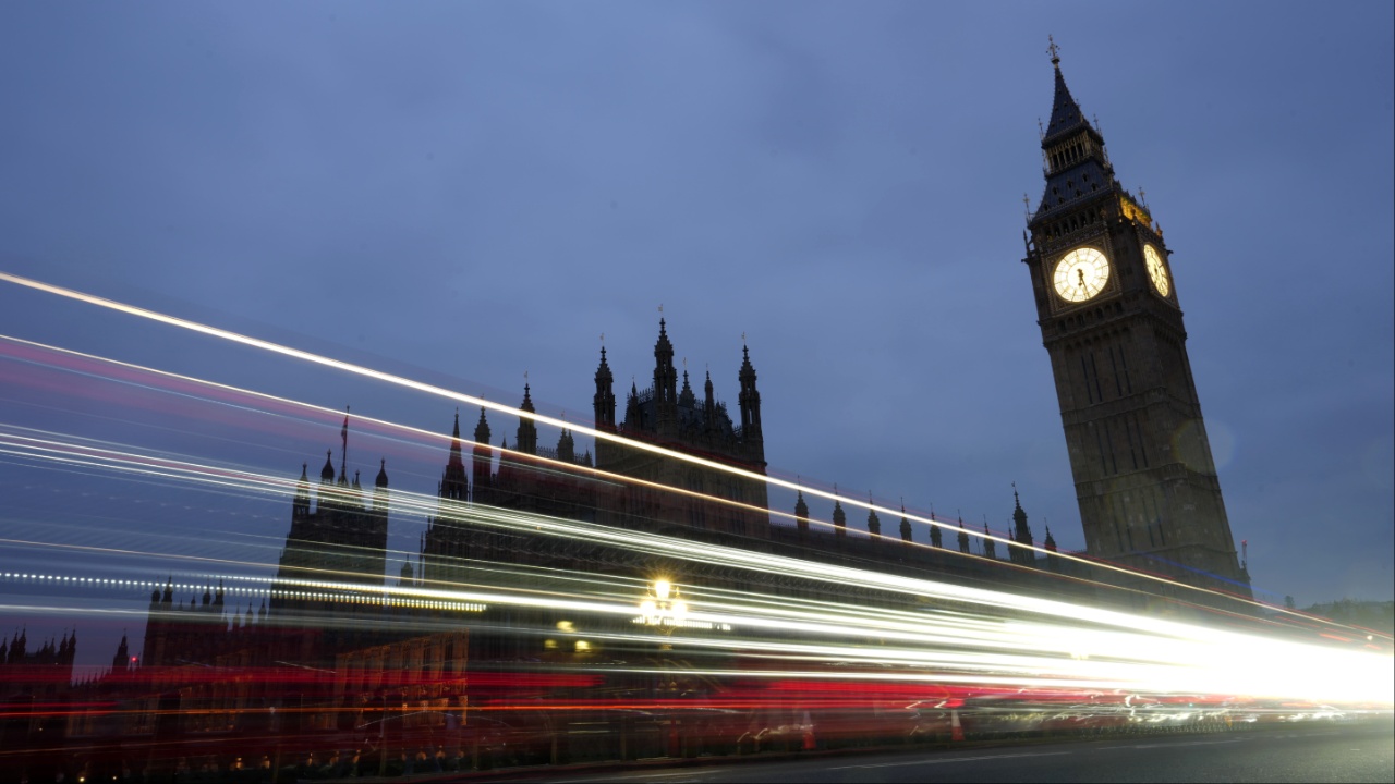 The Big Ben clock tower at the Houses of Parliament.