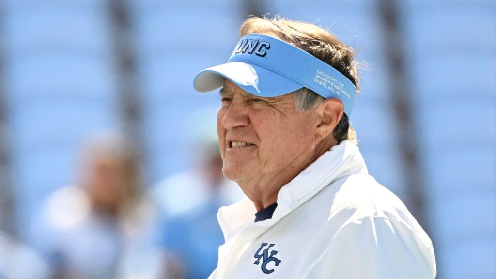 North Carolina Tar Heels head coach Bill Belichick on the field before the game at Kenan Stadium.