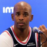 Chris Paul 3 speaks in a press conference, PK, Pressekonferenz during the Los Angeles Clippers Media Day on Monday September 29, 2025 at Crypto.com Arena in Inglewood, California.