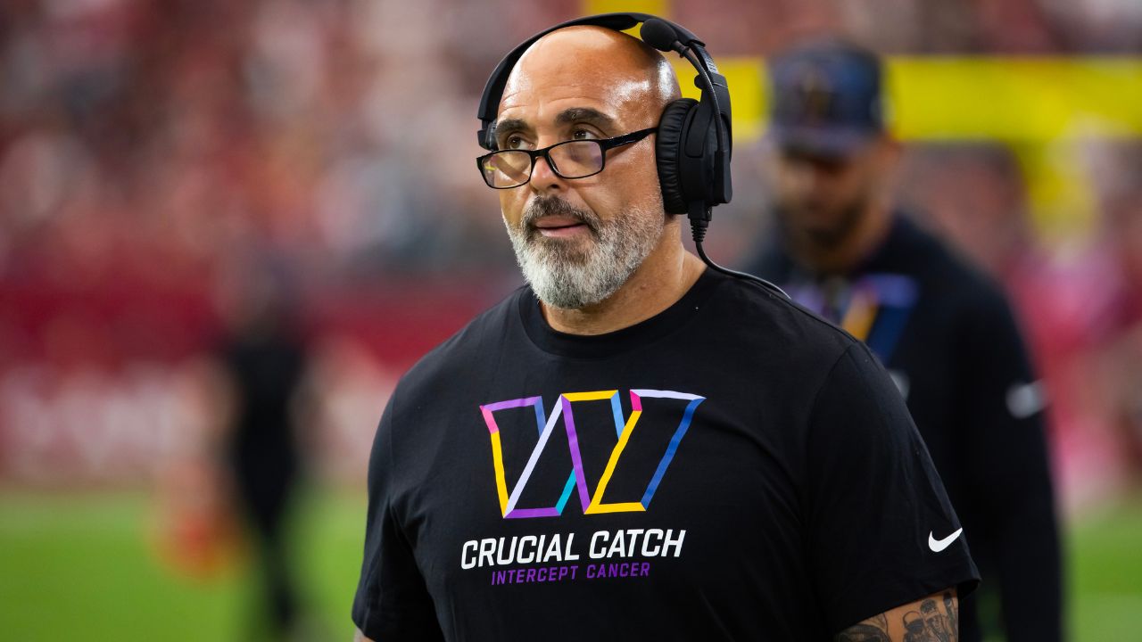 Washington Commanders offensive line coach Bobby Johnson against the Arizona Cardinals at State Farm Stadium.