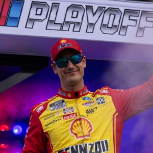 Oct 5, 2025; Concord, North Carolina, USA; NASCAR Cup Series driver Joey Logano (22) is introduced at Charlotte Motor Speedway Road Course