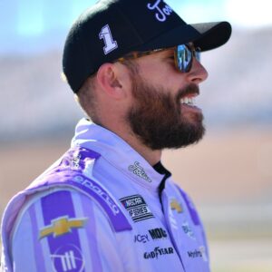 Oct 11, 2025; Las Vegas, Nevada, USA; NASCAR Cup Series driver Ross Chastain (1) during qualifying for the South Point 400 at Las Vegas Motor Speedway.
