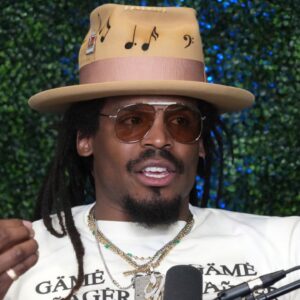 Cam Newton on Radio Row at the Super Bowl LIX media center.