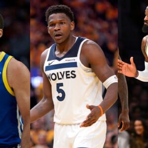 Stephen Curry(L), Anthony Edwards(Center), and LeBron James(R)