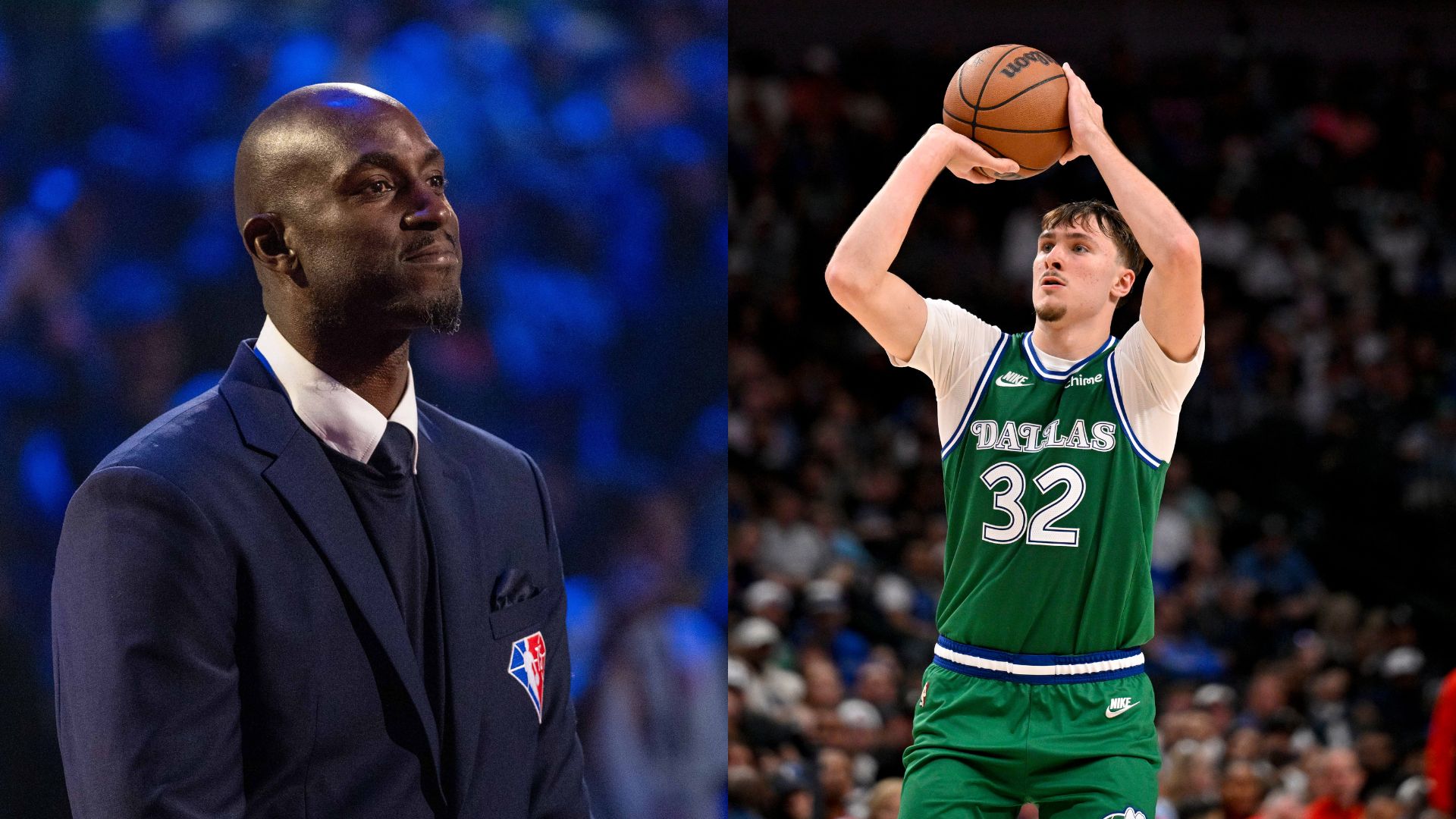 Kevin Garnett (L) and Cooper Flagg (R)