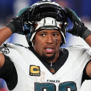 Philadelphia Eagles running back Saquon Barkley (26) looks on during the second quarter of the game against the New York Giants at MetLife Stadium.