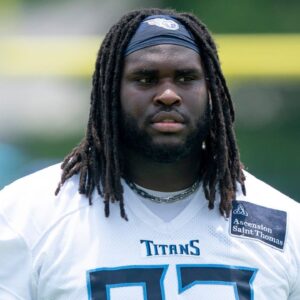 Tennessee Titans nose tackle T'Vondre Sweat (93) heads for the locker room after mandatory Titans Minicamp at Ascension Saint Thomas Sports Park in Nashville, Tenn., Tuesday, June 10, 2025.