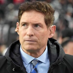 Steve Young attends the game between the Las Vegas Raiders and the Kansas City Chiefs at Allegiant Stadium.