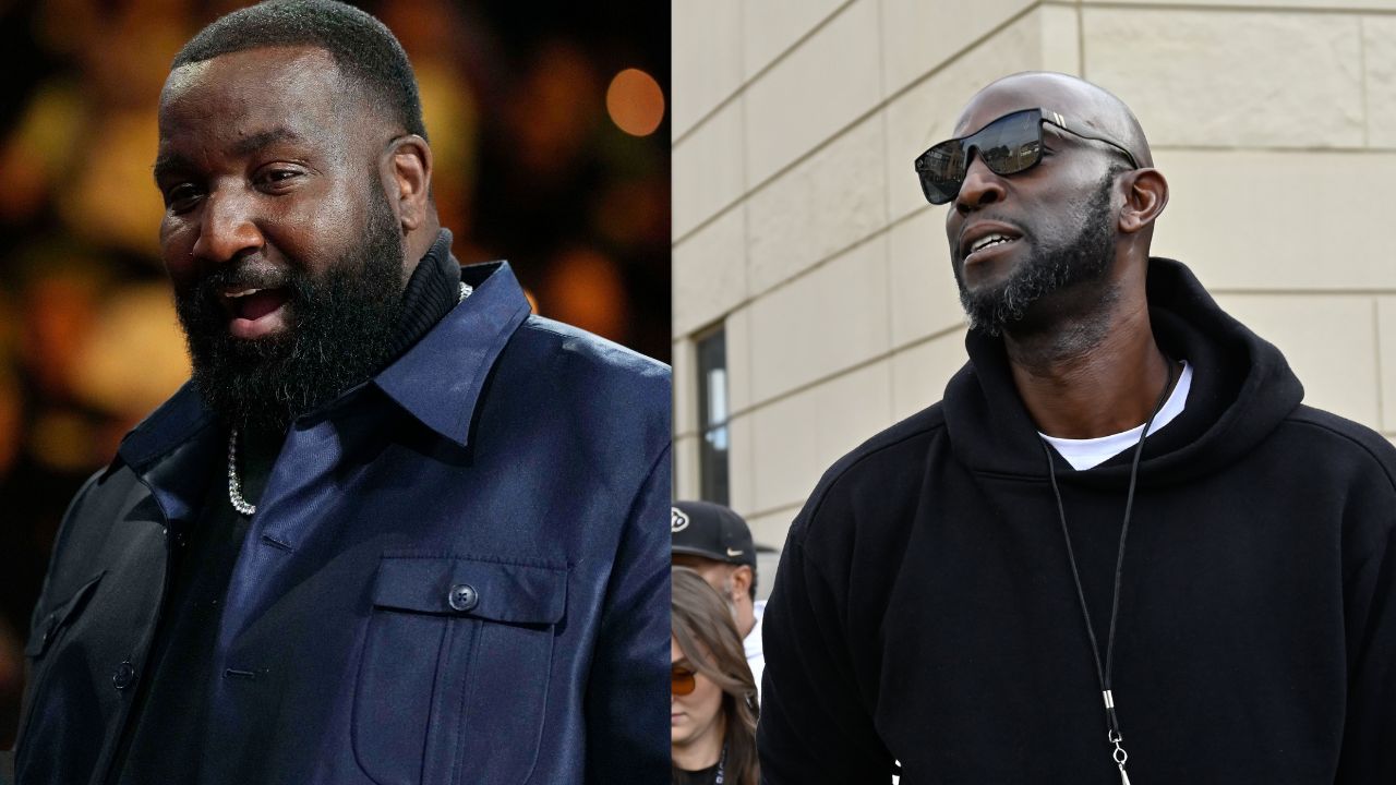 Kendrick Perkins (L), Kevin Garnett (R)