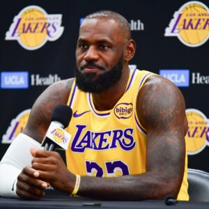 Sep 29, 2025; Los Angeles, CA, USA; Los Angeles Lakers forward LeBron James (23) during media day at UCLA Health Training Center.