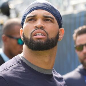 Chicago Bears quarterback Caleb Williams (18) before the game against the Dallas Cowboys at Soldier Field.