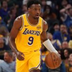 Los Angeles Lakers guard Bronny James (9) dribbles upcourt against the Golden State Warriors in the second quarter at Chase Center.