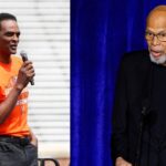 Ralph Sampson (L), Kareem Abdul-Jabbar (R)