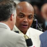 TNT sports analyst Charles Barkley speaks before game two between the Miami Heat and the Denver Nuggets in the 2023 NBA Finals at Ball Arena.