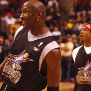 Allen Iverson has grown to appreciate the crossover on Michael Jordan Michael Jordan, left, and Allen Iverson practice Saturday, Feb. 9, 2002