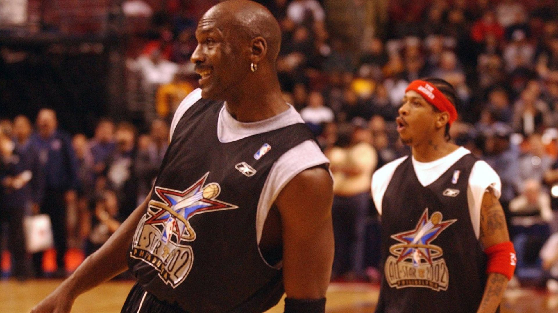 Allen Iverson has grown to appreciate the crossover on Michael Jordan Michael Jordan, left, and Allen Iverson practice Saturday, Feb. 9, 2002
