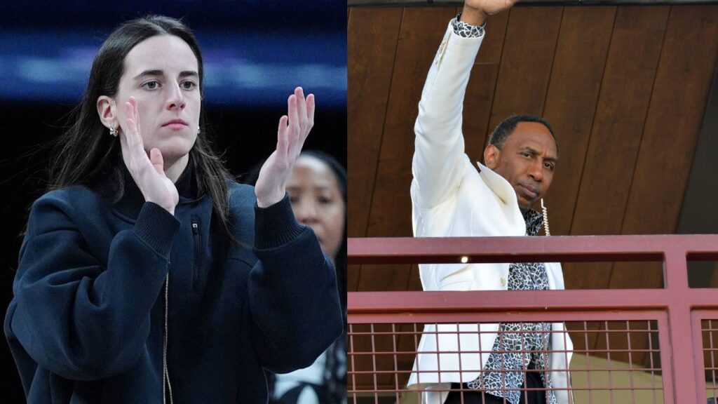 Caitlin Clark (L), Stephen A. Smith (R)