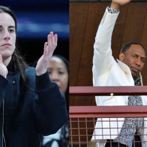 Caitlin Clark (L), Stephen A. Smith (R)
