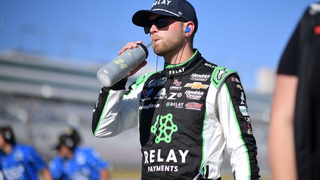 Oct 11, 2025; Las Vegas, Nevada, USA; NASCAR Cup Series driver William Byron (24) during qualifying for the South Point 400 at Las Vegas Motor Speedway