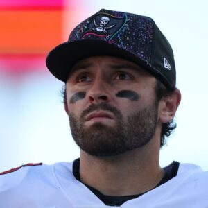 Tampa Bay Buccaneers quarterback Baker Mayfield (6) stands on the field during the second quarter against the San Francisco 49ers at Raymond James Stadium.