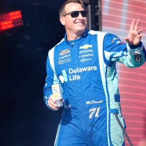 Aug 31, 2025; Darlington, South Carolina, USA; NASCAR Cup Series driver Michael McDowell (71) during the Cookouts Southern 500 at Darlington Raceway.