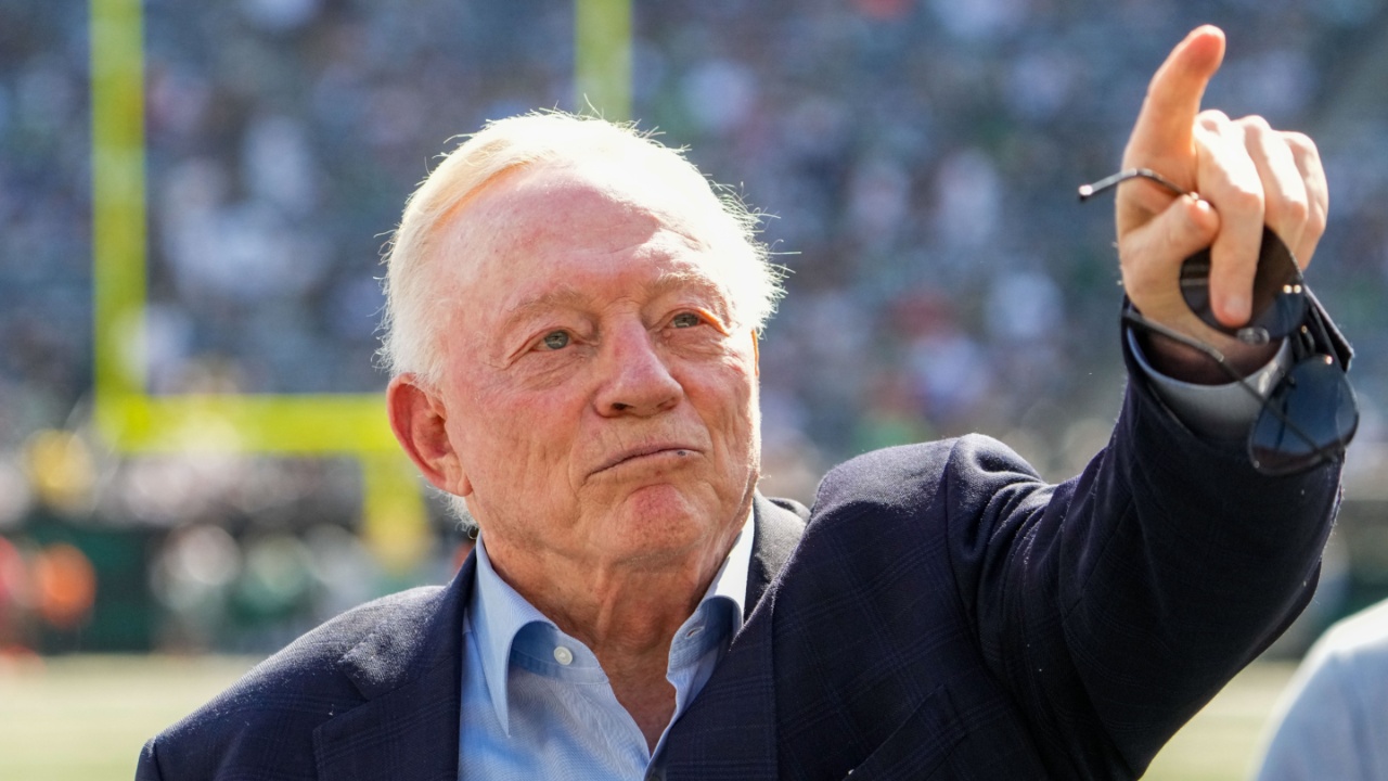 Dallas Cowboys Owner, President and general manager Jerry Jones stands on the field prior to a game against the New York Jets at MetLife Stadium.