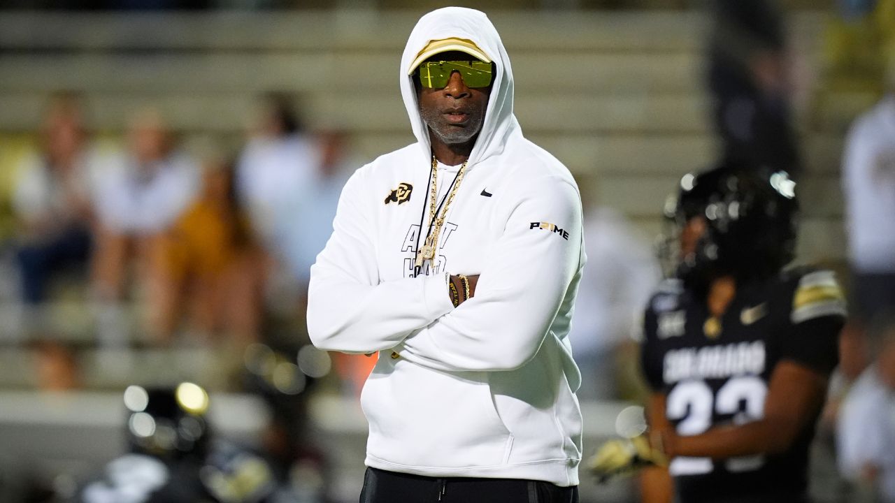 Colorado Buffaloes head coach Deion Sanders before the game against the Wyoming Cowboys at Folsom Field.