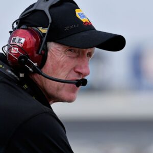 Sep 29, 2019; Concord, NC, USA; Former NASCAR driver Bill Elliott looks on as he spots for his son NASCAR Cup Series driver Chase Elliott (9) during the Bank of America ROVAL 400 at Charlotte Motor Speedway