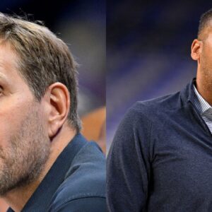 Dirk Nowitzki (L), Nico Harrison (R)