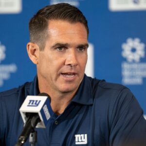 New York Giants General Manager Joe Schoen speaks at a press conference during day one of the New York Giants training camp at Quest Diagnostics Giants Training Center in East Rutherford on Wednesday, July 23, 2025.