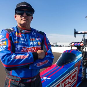 Mar 20, 2025; Chandler, AZ, USA; NHRA top fuel driver Tony Stewart poses for a portrait prior to qualifying for the Arizona Nationals at Firebird Motorsports Park