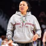 Nov 23, 2025; Columbia, South Carolina, USA; South Carolina Gamecocks head coach Dawn Staley directs her team against the Queens Royals in the second half at Colonial Life Arena.