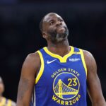 Nov 10, 2024; Oklahoma City, Oklahoma, USA; Golden State Warriors forward Draymond Green (23) looks at the scoreboard after a play against the Oklahoma City Thunder during the second quarter at Paycom Center.