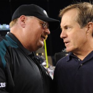 Philadelphia Eagles head coach Andy Reid and New England Patriots Bill Belichick shake hands after the preseason game at Gillette Stadium. Philadelphia won 27-17.