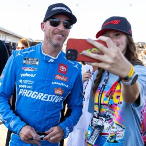 Nov 1, 2025; Avondale, Arizona, USA; NASCAR Cup Series driver Denny Hamlin (11) during qualifying for the NASCAR Championship race at Phoenix Raceway