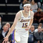 Oct 31, 2025; Memphis, Tennessee, USA; Los Angeles Lakers guard Austin Reaves (15) reacts during the third quarter against the Memphis Grizzlies at FedExForum
