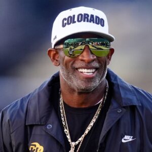 Colorado Buffaloes head coach Deion Sanders before the game against the Arizona Wildcats at Folsom Field.