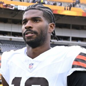 Cleveland Browns quarterback Shedeur Sanders (12) leaves the field following the game against the Pittsburgh Steelers at Acrisure Stadium.