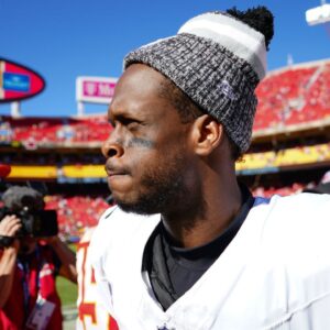 Las Vegas Raiders quarterback Geno Smith (7) looks on after the game against the Kansas City Chiefs at GEHA Field at Arrowhead Stadium.