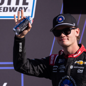 Oct 4, 2025; Concord, North Carolina, USA; NASCAR Xfinity Series driver Jesse Love (2) is introduced at Charlotte Motor Speedway Road Course. Mandatory Credit: Scott Kinser-Imagn Images