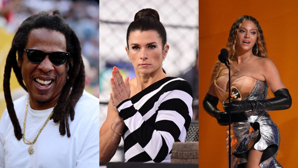 Jay Z (Left), Danica Patrick (Center), Beyonce (R)