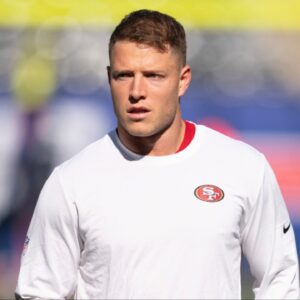 San Francisco 49ers running back Christian McCaffrey (23) warms up before a week 9 game between New York Giants and San Francisco 49ers at MetLife Stadium on Sunday, Nov. 2, 2025.