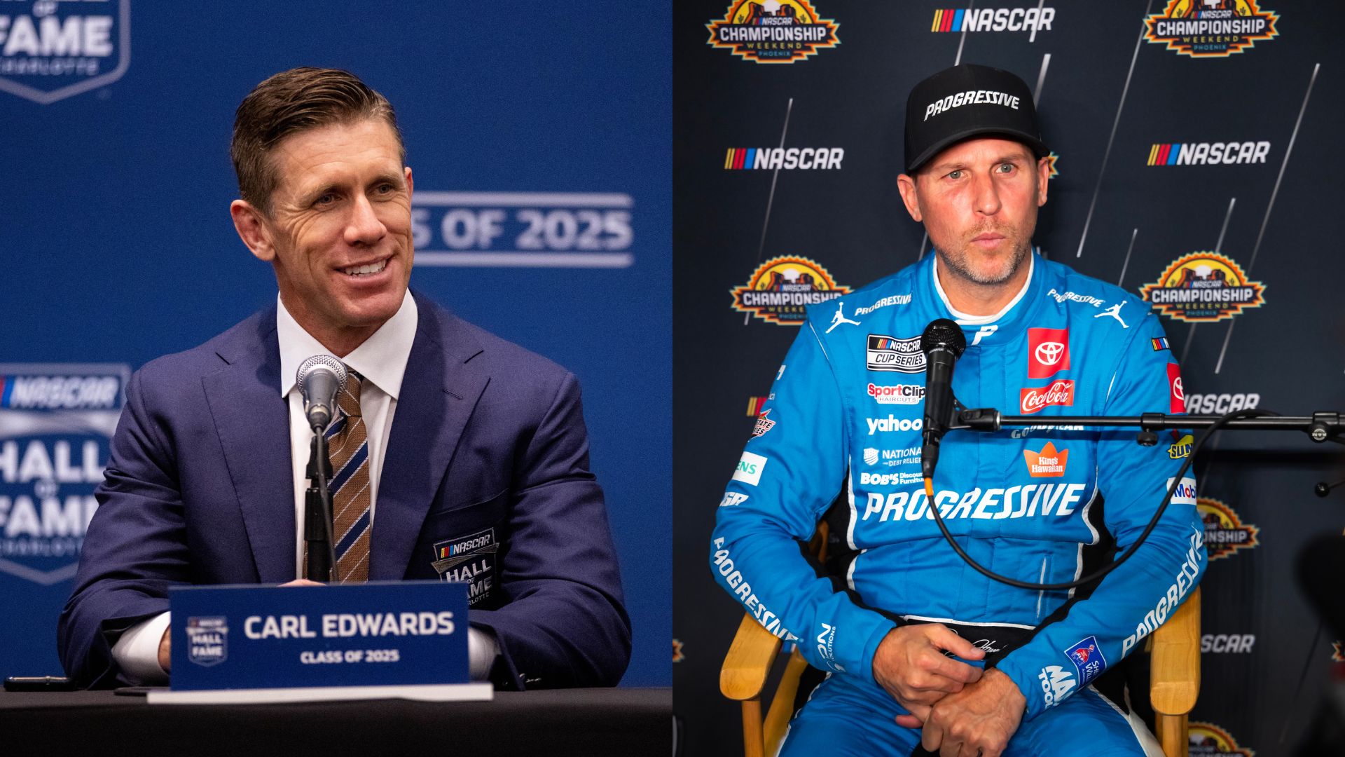 Carl Edwards (L) and Denny Hamlin (R)